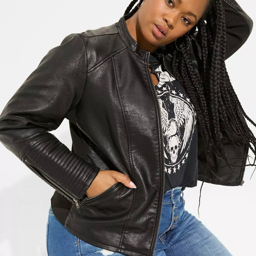 Torrid Faux Leather collarless Moto Jacket - Picture 4 of 12
